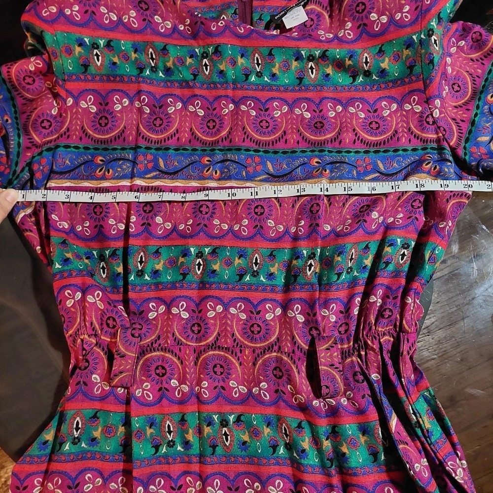 Vintage 80s Positive Attitude Paisley Striped Belted Dress Pink Burgundy 11/12 - Picture 4 of 7